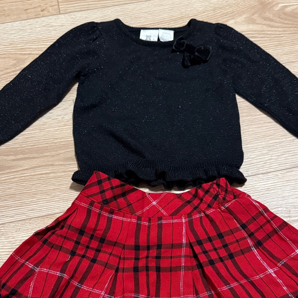 Plaid Red & Black With Silver accents Skirt & long sleeve black top - Picture 11 of 12
